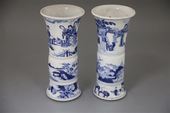 A pair of Chinese blue and white beaker vases, Gu, Kangxi period, H. 24cm